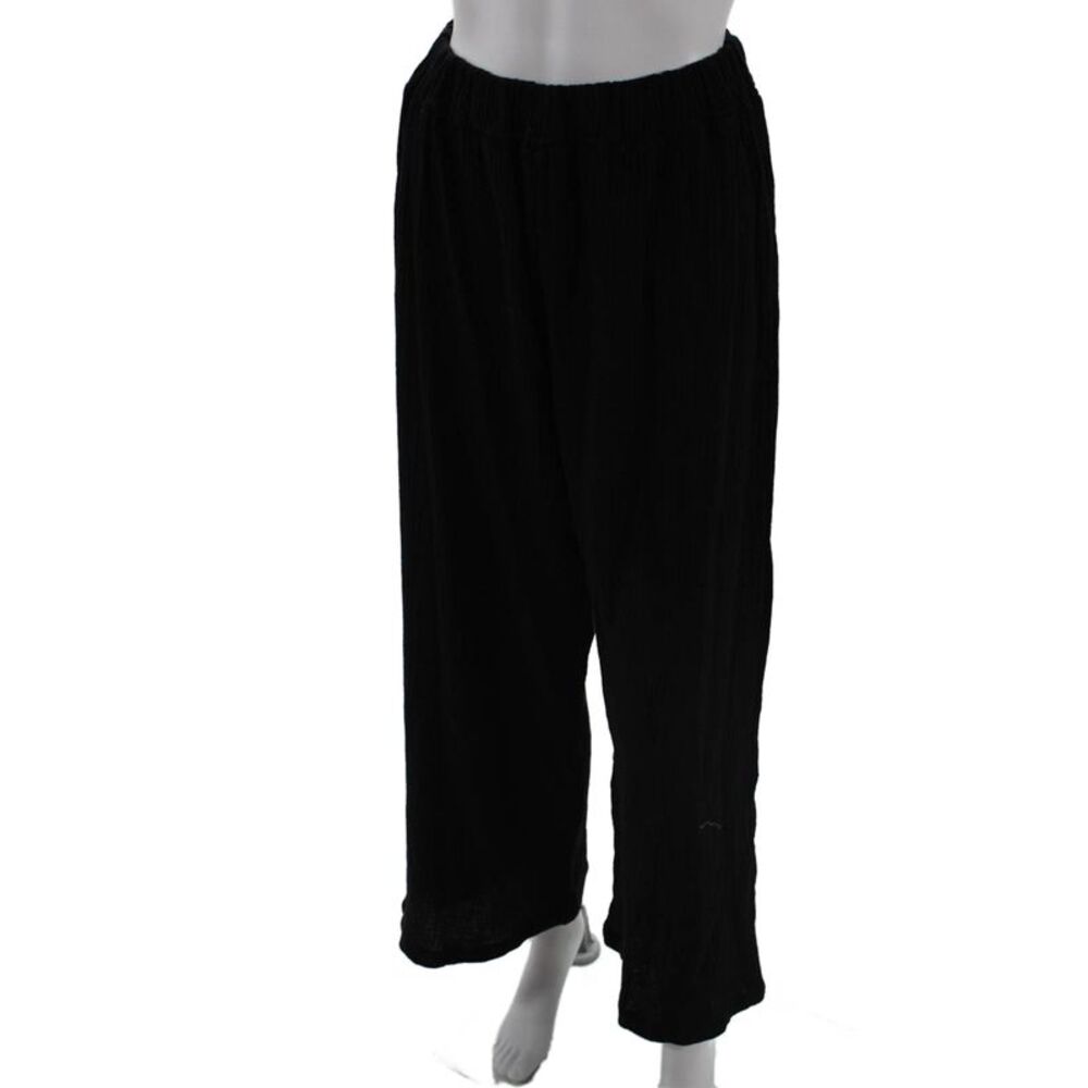 Plume And Thread Womens Pull On High Rise Wide Leg Pants Black Cotton Size 2 - Picture 2 of 6
